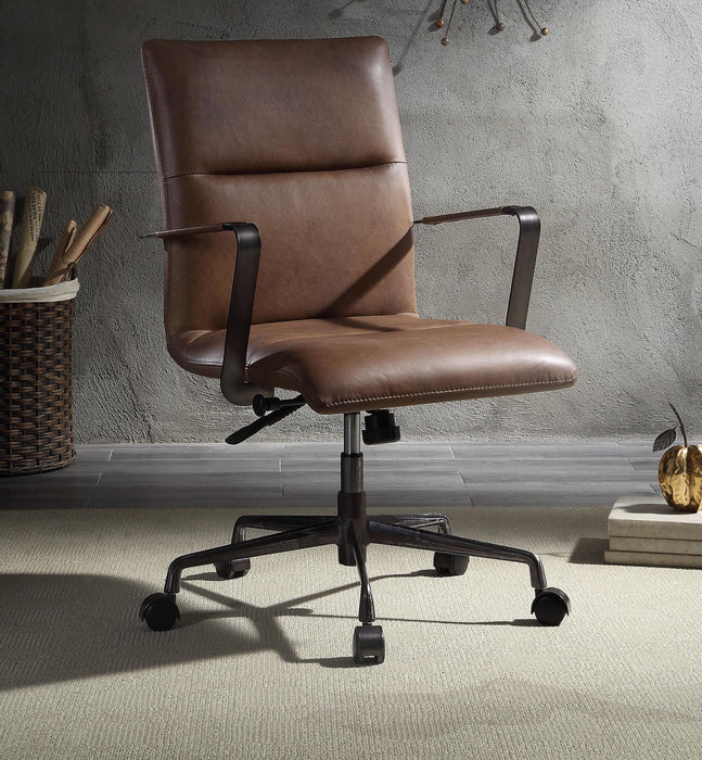 Indra Vintage Chocolate Top Grain Leather Office Chair - U&U Home Budget Furniture (Carteret, NJ)