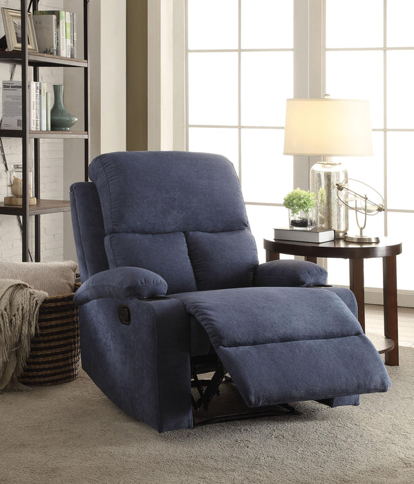 Rosia Blue Velvet Recliner (Motion) - U&U Home Budget Furniture (Carteret, NJ)