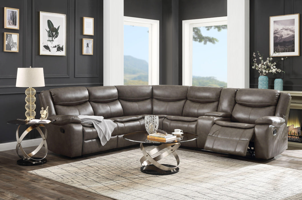 Tavin Taupe Leather-Aire Match Sectional Sofa (Motion) - U&U Home Budget Furniture (Carteret, NJ)