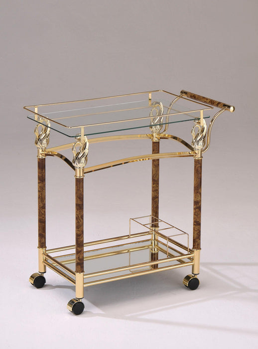 Helmut Gold Plated & Clear Glass - Tempered Serving Cart - U&U Home Budget Furniture (Carteret, NJ)