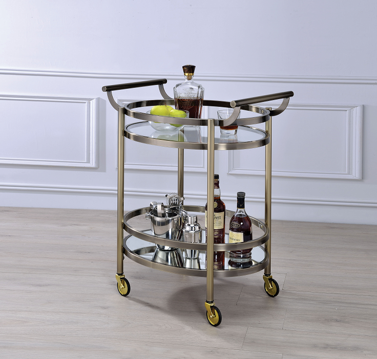 Lakelyn Brushed Bronze & Clear Glass Serving Cart - U&U Home Budget Furniture (Carteret, NJ)