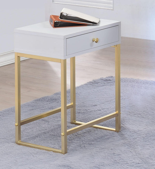 Coleen White & Brass Side Table - U&U Home Budget Furniture (Carteret, NJ)