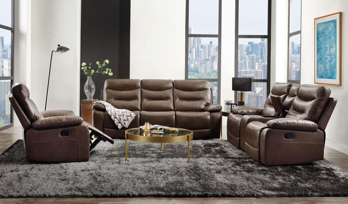 Aashi Brown Leather-Gel Match Sofa (Motion) - U&U Home Budget Furniture (Carteret, NJ)