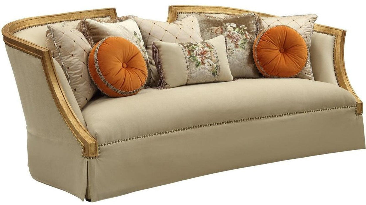 Acme Furniture Daesha Sofa in Tan Flannel & Antique Gold 50835 - U&U Home Budget Furniture (Carteret, NJ)