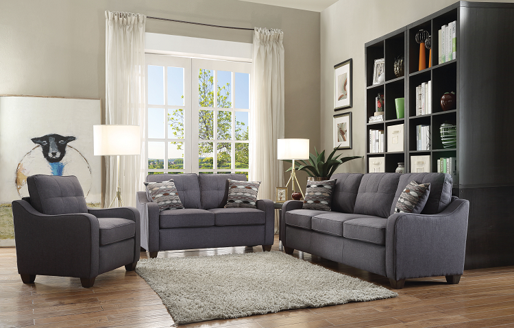 Cleavon II Gray Linen Sofa w/2 Pillows - U&U Home Budget Furniture (Carteret, NJ)
