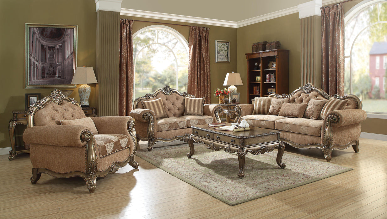 Ragenardus Fabric & Vintage Oak Sofa w/5 Pillows - U&U Home Budget Furniture (Carteret, NJ)