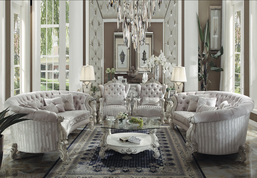 Versailles Ivory Velvet & Bone White Sofa w/5 Pillows - U&U Home Budget Furniture (Carteret, NJ)