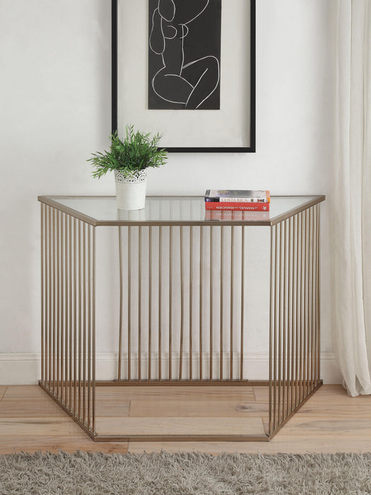 Oaklie Champagne & Clear Glass Sofa Table - U&U Home Budget Furniture (Carteret, NJ)