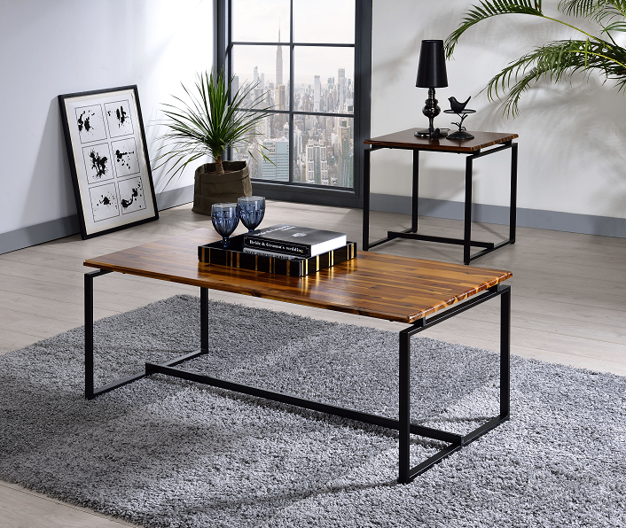 Jurgen Oak & Black 3Pc Pack Coffee/End Set - U&U Home Budget Furniture (Carteret, NJ)
