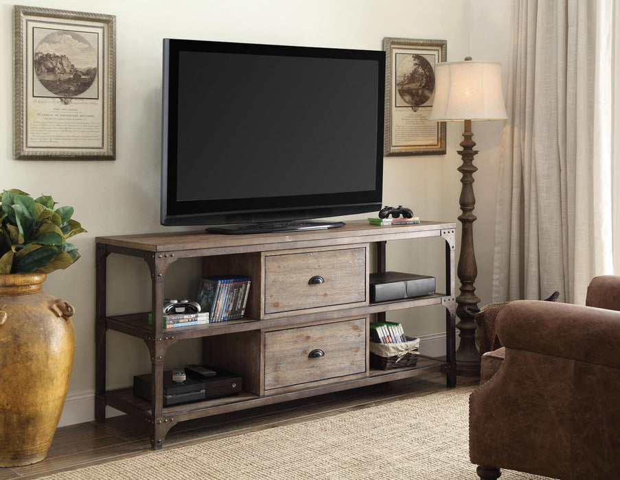 Gorden Weathered Oak & Antique Silver TV Stand - U&U Home Budget Furniture (Carteret, NJ)