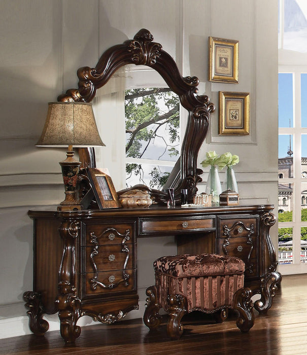 Versailles Fabric & Cherry Oak Vanity Stool - U&U Home Budget Furniture (Carteret, NJ)