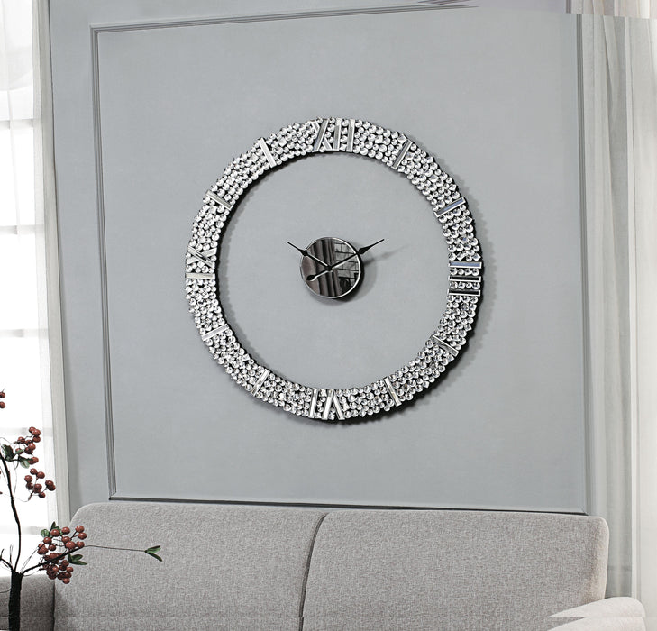 Kachina Mirrored & Faux Gems Wall Clock - U&U Home Budget Furniture (Carteret, NJ)