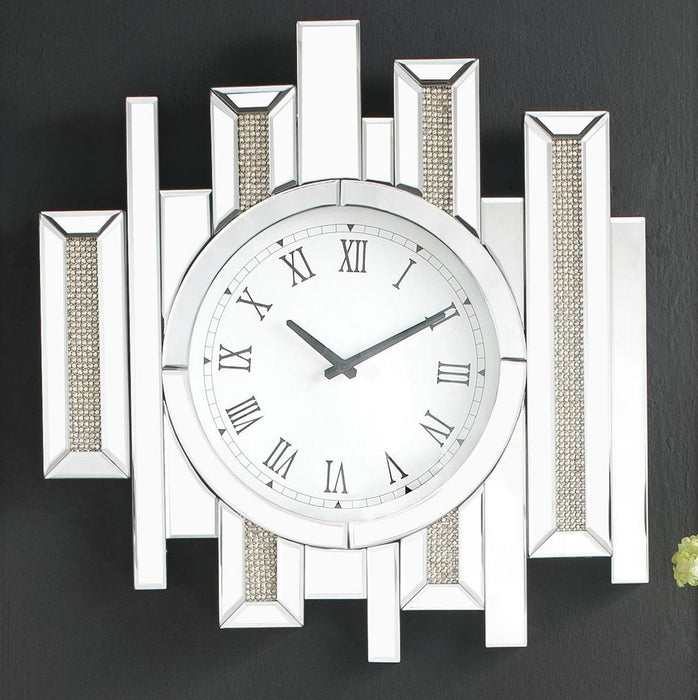 Lavina Mirrored & Faux Diamonds Wall Clock - U&U Home Budget Furniture (Carteret, NJ)