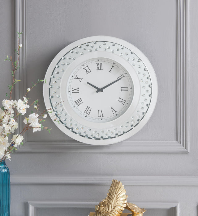 Nysa Mirrored & Faux Crystals Wall Clock - U&U Home Budget Furniture (Carteret, NJ)