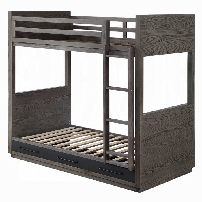 Estevon Twin-Twin Bunk Bed With Storage - U&U Home Budget Furniture (Carteret, NJ)