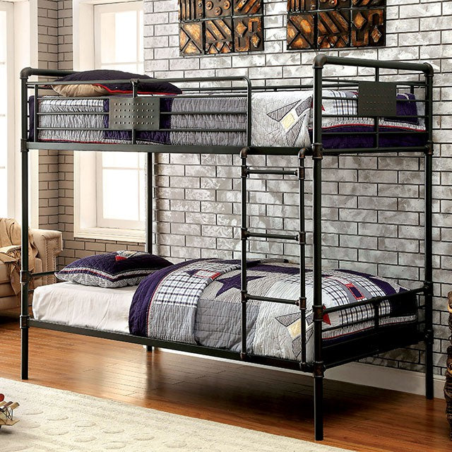 OLGA Antique Black Metal Twin/Twin Bunk Bed - U&U Home Budget Furniture (Carteret, NJ)