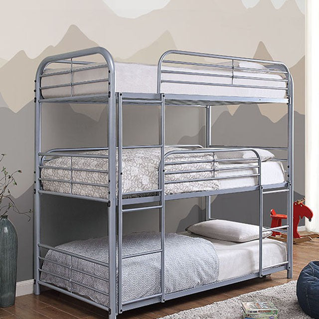 Opal Ii Silver Twin Triple Decker Bed - U&U Home Budget Furniture (Carteret, NJ)