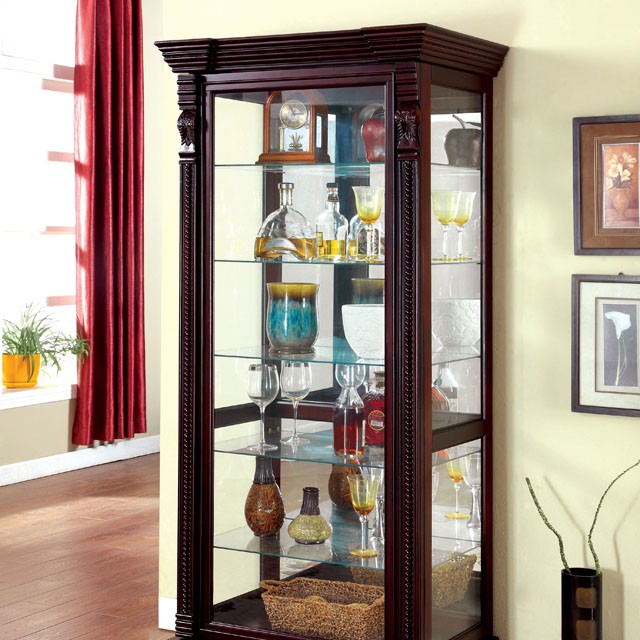 TULARE Dark Cherry Curio - U&U Home Budget Furniture (Carteret, NJ)