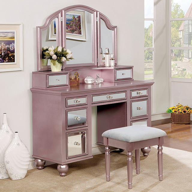 TRACY Rose Gold Vanity w/ Stool - U&U Home Budget Furniture (Carteret, NJ)