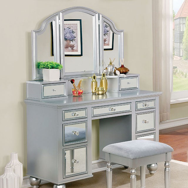 TRACY Silver Vanity w/ Stool - U&U Home Budget Furniture (Carteret, NJ)