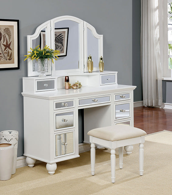 TRACY White Vanity w/ Stool - U&U Home Budget Furniture (Carteret, NJ)