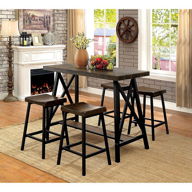 Lainey Weathered Medium Oak/Black Counter Ht. Table - U&U Home Budget Furniture (Carteret, NJ)