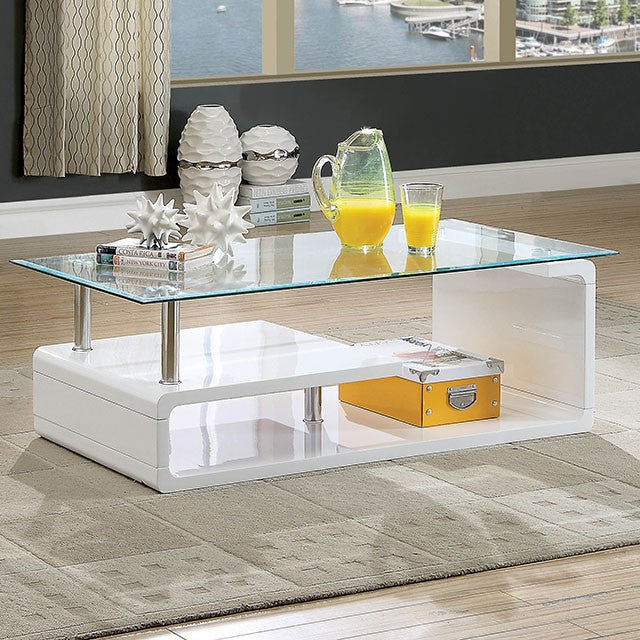 Torkel White/Chrome Coffee Table - U&U Home Budget Furniture (Carteret, NJ)