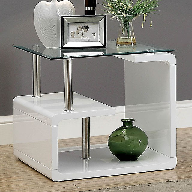 Torkel White/Chrome End Table - U&U Home Budget Furniture (Carteret, NJ)