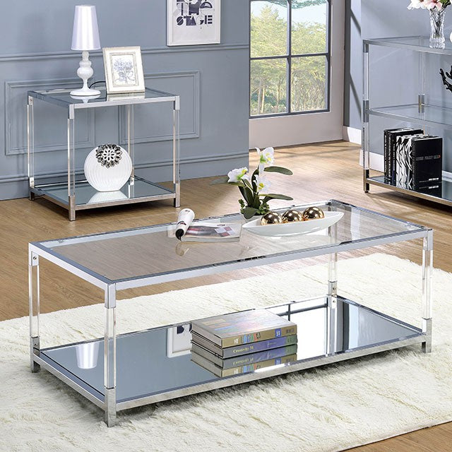 Ludvig Chrome/Clear Coffee Table - U&U Home Budget Furniture (Carteret, NJ)