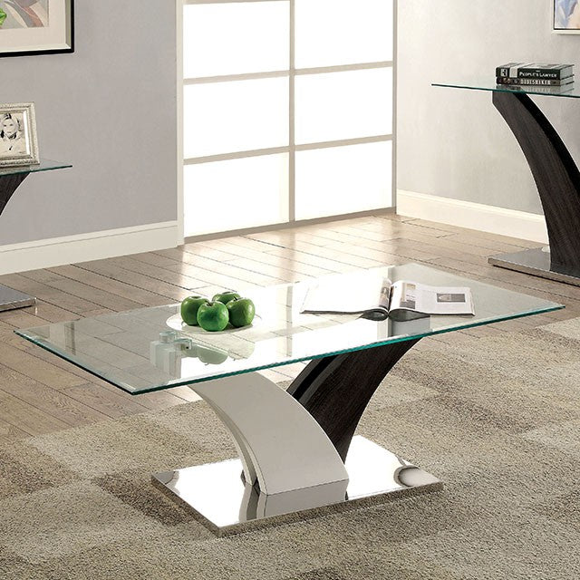 SLOANE White/Dark Gray/Chrome Coffee Table - U&U Home Budget Furniture (Carteret, NJ)