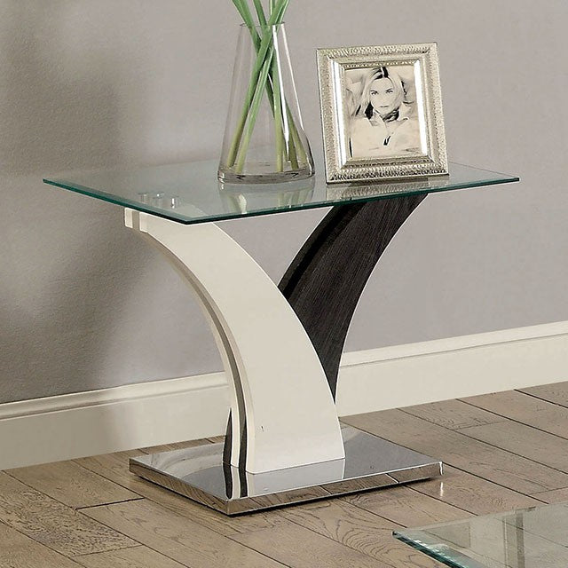 SLOANE White/Dark Gray/Chrome End Table - U&U Home Budget Furniture (Carteret, NJ)