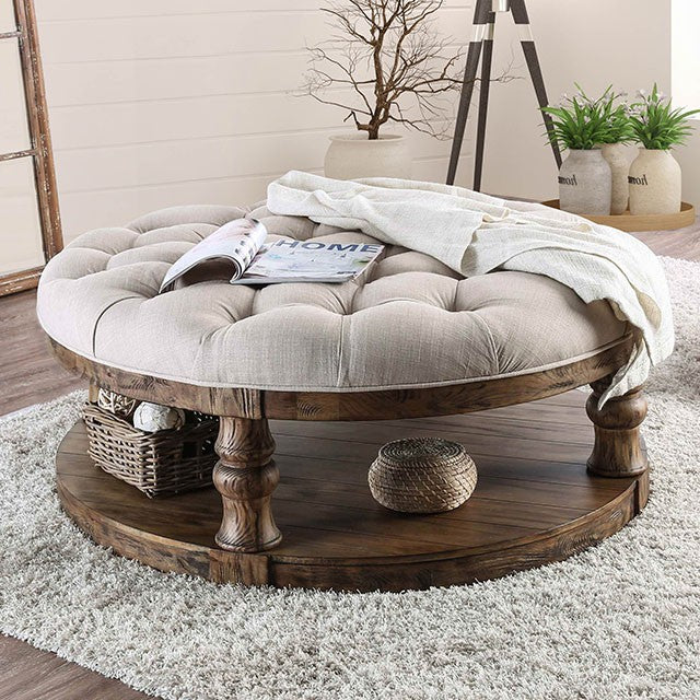 Mika Antique Oak Coffee Table w/ Cushion Top - U&U Home Budget Furniture (Carteret, NJ)