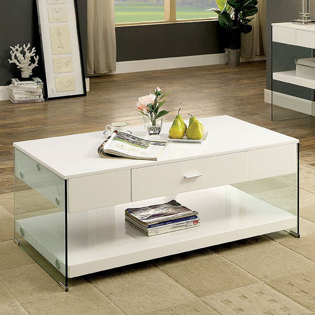 Raya White Coffee Table, White - U&U Home Budget Furniture (Carteret, NJ)