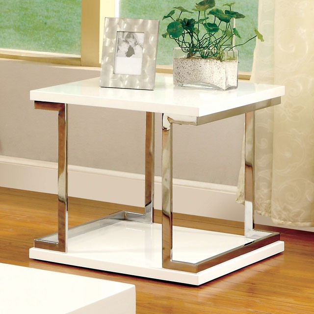 MEDA White/Chrome End Table, White - U&U Home Budget Furniture (Carteret, NJ)