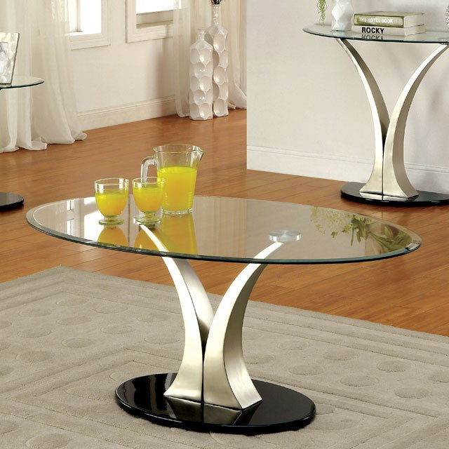 VALO Satin Plated/Black Coffee Table - U&U Home Budget Furniture (Carteret, NJ)