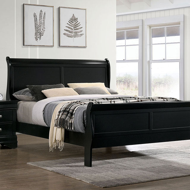 Louis Philippe E.King Bed Black, Cherry, & Gray - U&U Home Budget Furniture (Carteret, NJ)