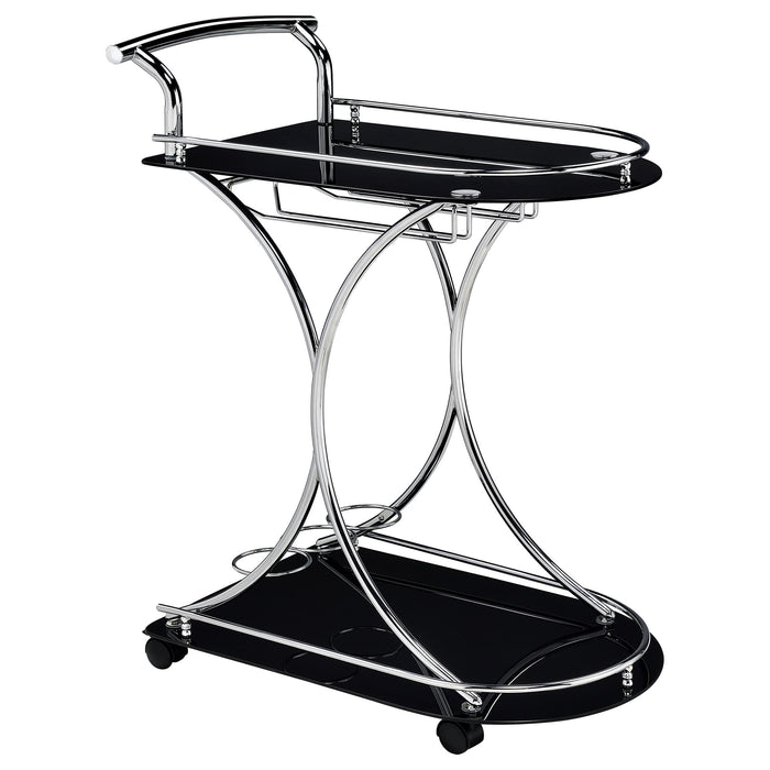 Elfman 2-shelve Serving Cart Chrome and Black - U&U Home Budget Furniture (Carteret, NJ)
