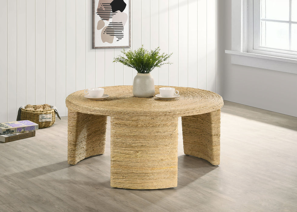 Artina Woven Rattan Round Coffee Table Natural Brown - U&U Home Budget Furniture (Carteret, NJ)