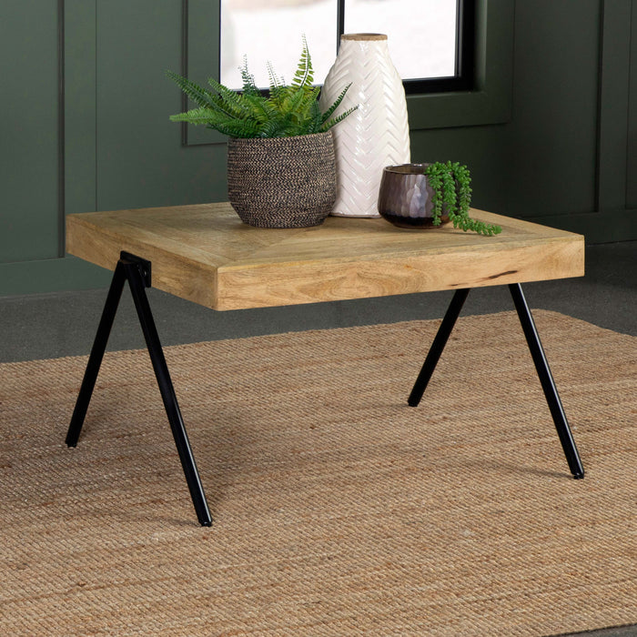 Avery Rectangular Coffee Table with Metal Legs Natural and Black - U&U Home Budget Furniture (Carteret, NJ)