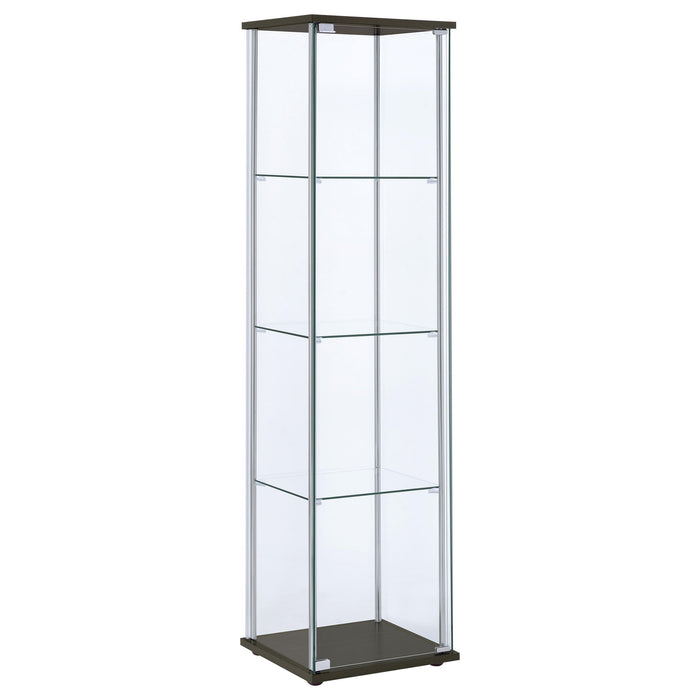 Bellatrix Rectangular 4-shelf Curio Cabinet Cappuccino and Clear - U&U Home Budget Furniture (Carteret, NJ)