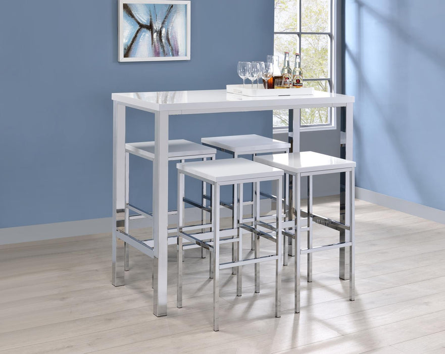 Natividad 5-piece Bar Set White High Gloss and Chrome - U&U Home Budget Furniture (Carteret, NJ)
