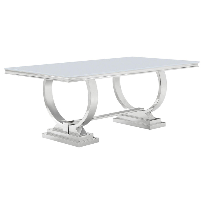 Antoine Rectangle Dining Table White and Chrome - U&U Home Budget Furniture (Carteret, NJ)