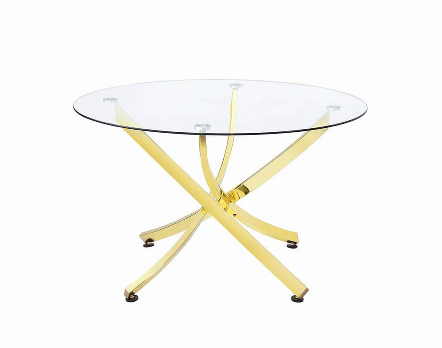 Beckham Round Dining Table Brass and Clear - U&U Home Budget Furniture (Carteret, NJ)