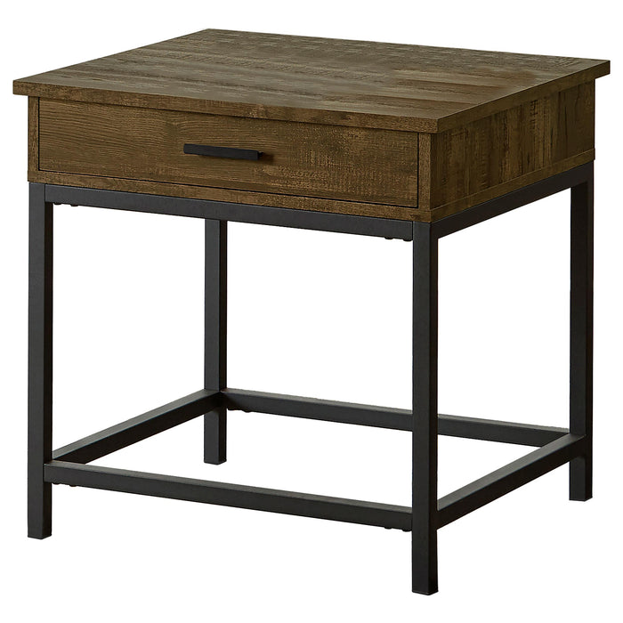 Byers Square 1-drawer End Table Brown Oak and Sandy Black - U&U Home Budget Furniture (Carteret, NJ)