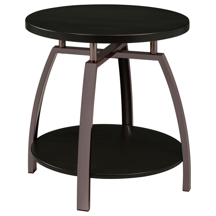 Dacre Round End Table Dark Grey and Black Nickel - U&U Home Budget Furniture (Carteret, NJ)