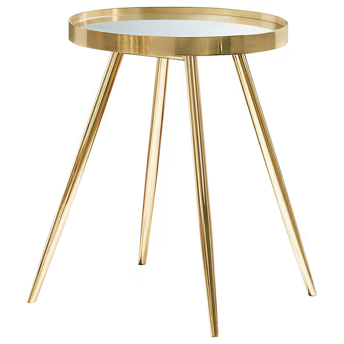 Kaelyn Round Mirror Top End Table Gold - U&U Home Budget Furniture (Carteret, NJ)
