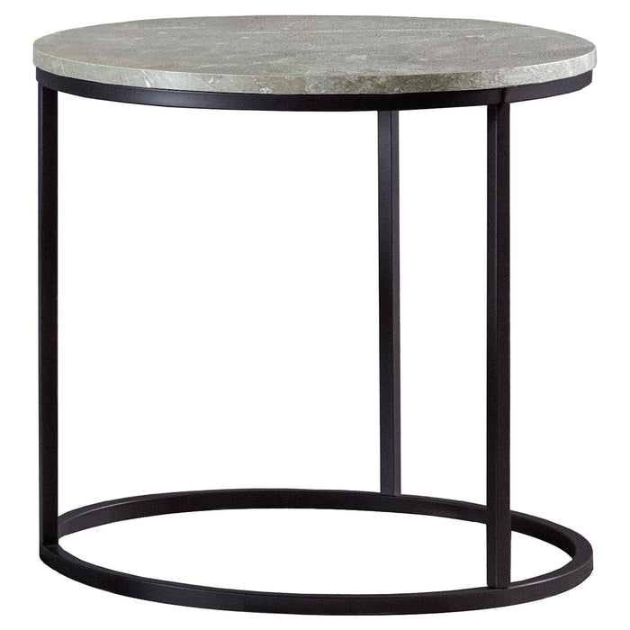 Lainey Faux Marble Round Top End Table Grey and Gunmetal - U&U Home Budget Furniture (Carteret, NJ)