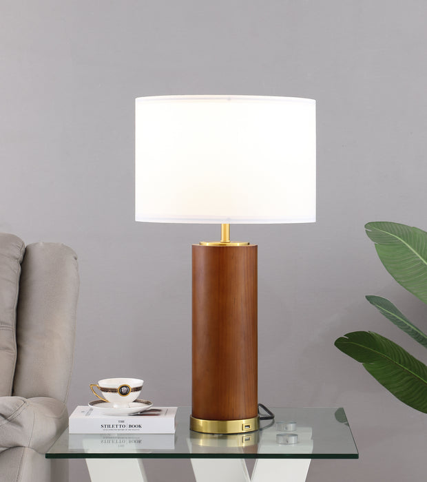 Aziel Drum Shade Bedside Table Lamp Cappuccino and Gold - U&U Home Budget Furniture (Carteret, NJ)