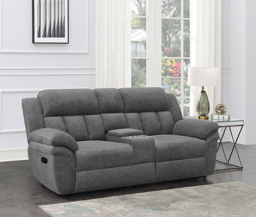 Bahrain Upholstered Motion Loveseat with Console Charcoal - U&U Home Budget Furniture (Carteret, NJ)