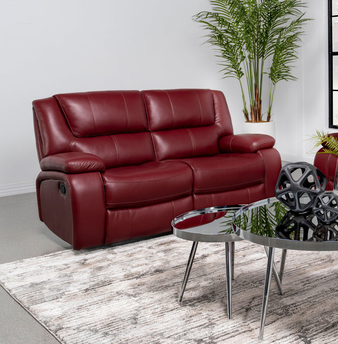Camila Upholstered Motion Reclining Loveseat Red Faux Leather - U&U Home Budget Furniture (Carteret, NJ)